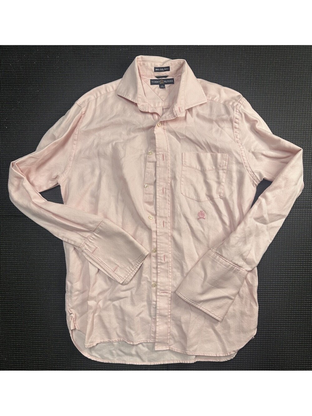 Tommy Hilfiger Mens Medium Pink Oxford Button Front Dress Shirt 2 Ply Cotton